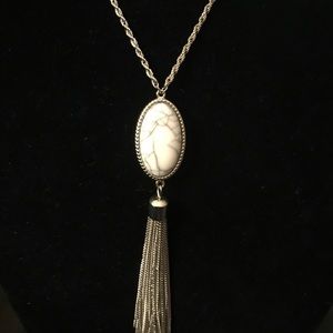 White and silver tassel necklace